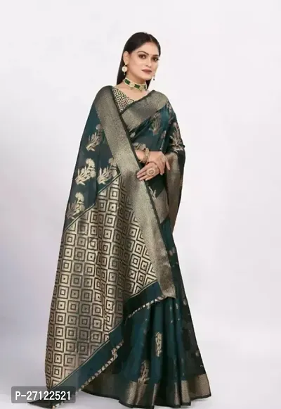 Gold Printed Soft Organza Saree With Zari Butta Work For Multiple Occasions Like Festivals And Parties-thumb3