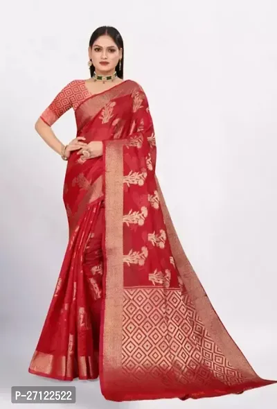 Gold Printed Soft Organza Saree With Zari Butta Work For Multiple Occasions Like Festivals And Parties