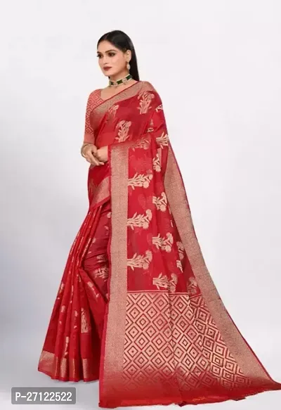 Gold Printed Soft Organza Saree With Zari Butta Work For Multiple Occasions Like Festivals And Parties-thumb3