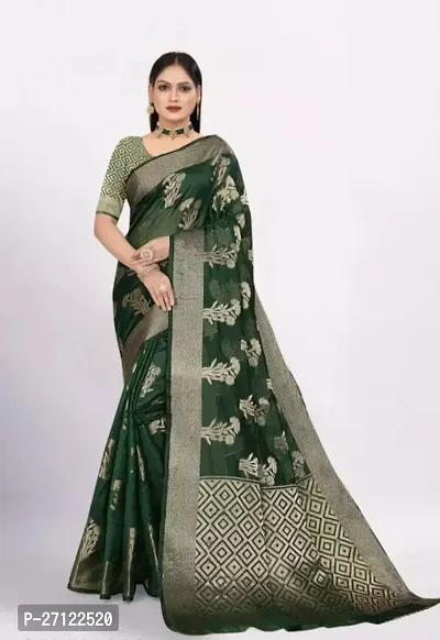 Gold Printed Soft Organza Saree With Zari Butta Work For Multiple Occasions Like Festivals And Parties-thumb0