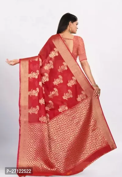 Gold Printed Soft Organza Saree With Zari Butta Work For Multiple Occasions Like Festivals And Parties-thumb2