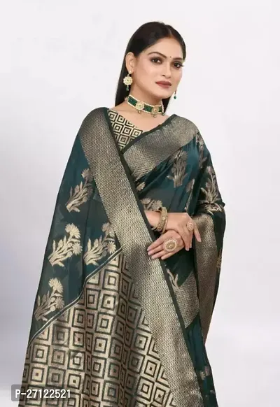 Gold Printed Soft Organza Saree With Zari Butta Work For Multiple Occasions Like Festivals And Parties-thumb4