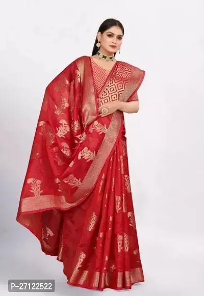 Gold Printed Soft Organza Saree With Zari Butta Work For Multiple Occasions Like Festivals And Parties-thumb4