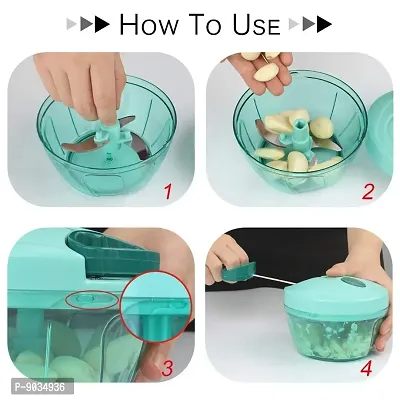 Nohunt Handy Mini Plastic Chopper Vegetable Cutter with 3 Blades and Pull Handle Fruit Cutter Fruit Chopper Chilly Chopper Onion Cutter-thumb2