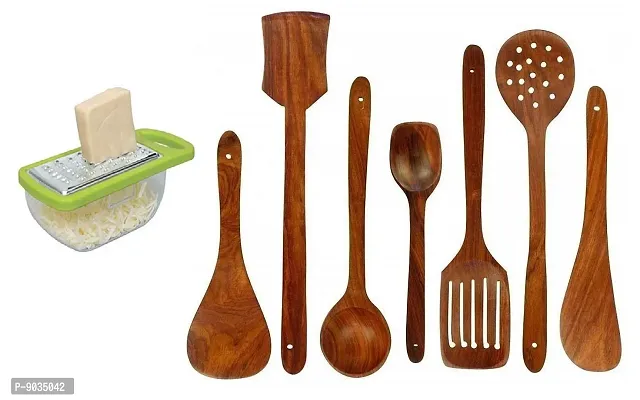 NOHUNT#174; Wooden Spatula Cooking Non Stick Serving  Plastic Veg  Cheese Grater Kitchenware (Pack of 7)