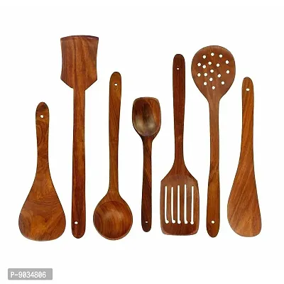 NOHUNT Kitchen Utensils Set, Wooden Cooking Utensil Set Non-Stick Pan Kitchen Tool Wooden Cooking Spoons and Spatulas Wooden Spoons for Cooking Spoon Set of 7-thumb0