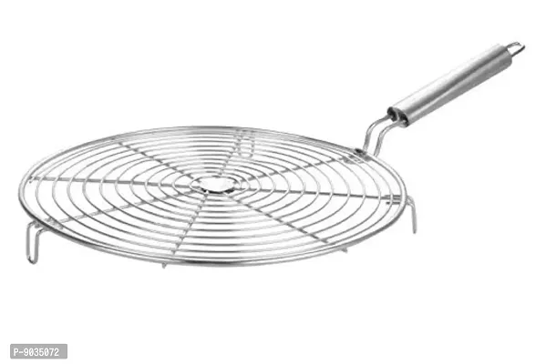 NOHUNT? Round Roasting Net Stainless Steel Wire Roaster with Handle with Roasting Net, Papad Jali,Roti Grill,Chapati Grill (Round Roaster)-thumb0