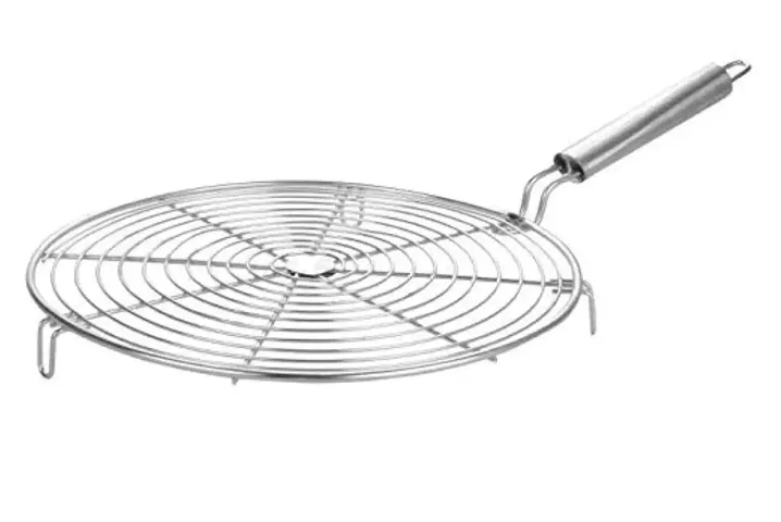 "NOHUNT? Round Roasting Net Stainless Steel Wire Roaster with Handle with Roasting Net, Papad Jali,Roti Grill,Chapati Grill (Round Roaster)"