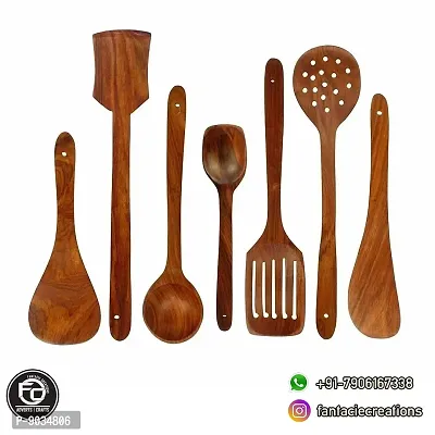 NOHUNT Kitchen Utensils Set, Wooden Cooking Utensil Set Non-Stick Pan Kitchen Tool Wooden Cooking Spoons and Spatulas Wooden Spoons for Cooking Spoon Set of 7-thumb2