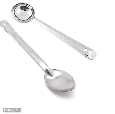 NOHUNT Oval Medium Stainless Steel Serving Spoon, Silver with Stainless Steel Serving Chamcha Spoon Ladel, Silver-thumb0