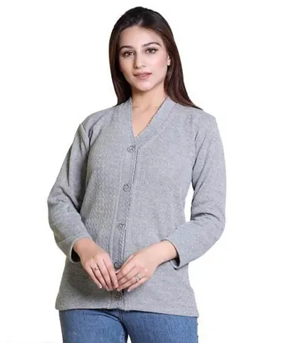 HRD7 Woolen Front Open Buttoned Women Cardigan Sweaters