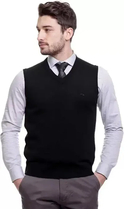 Classic Wool Solid Sleeveless Sweaters For Men