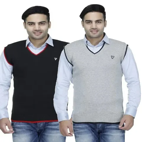 ZAKOD Sleeveless Regular Fit Sweater for Men,100% Wool Sweater,Regular Wear Sweater, M=38",L=40",XL=42"(Combo of 2)