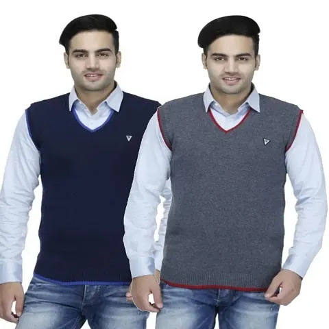 ZAKOD Sleeveless Slim Fit Sweater for Men,100% Wool Sweater,Normal Wear Sweater, M=38"",L=40"",XL=42""(Pack of 2)