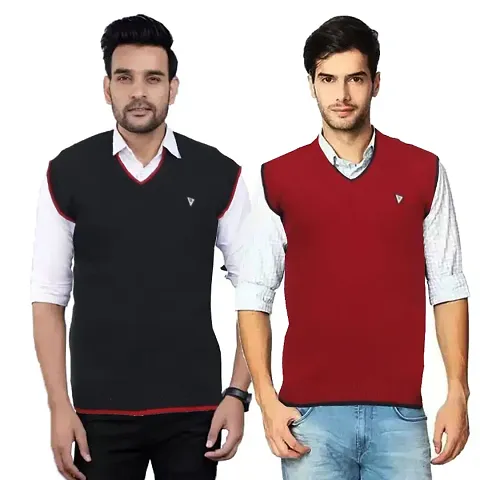 Lorina Men's Regular Fit Soft Pure Wool Winter Wear Solid Print V-Neck Desiner Casual Sweater, Office Use Sweater, Sweater (Combo Pack of 2)