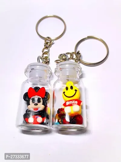 Stylish Smiley And Minnie Mouse In Bottle Keychain Pack Of 2