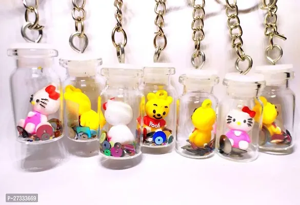 Stylish Cartoon Character In Glass Bottle Keychain Pack Of 5-thumb0