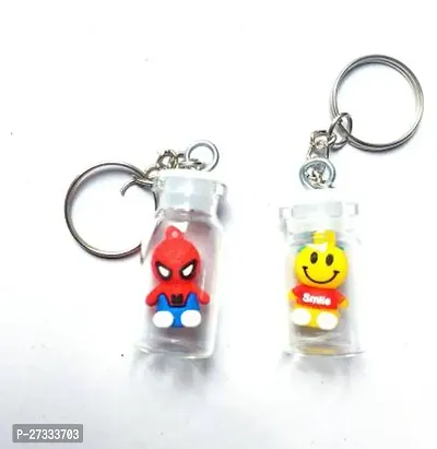 Stylish Smiley And Spiderman In Glass Keychain Pack Of 2-thumb0