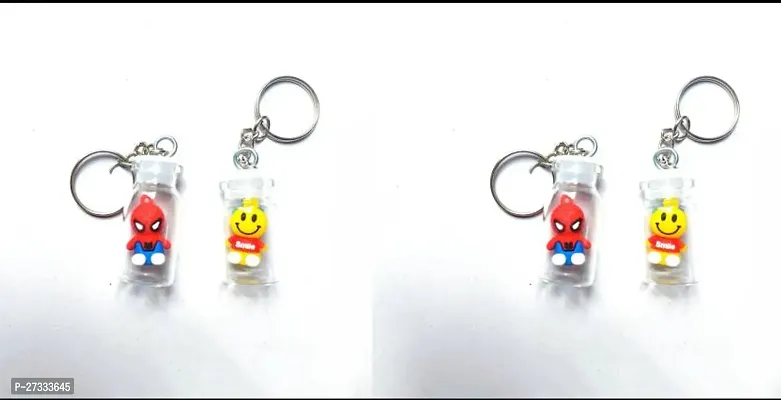 Stylish Spiderman and Smiley Face In Glass Keychain Pack Of 4-thumb0