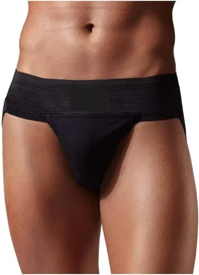 R LON Sports Wear Gym wear Comfortable Fitness Supporter Back Covered Cotton Brief Underwear for Men Black