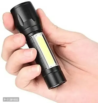 OZKET Torch 2 in 1 ZOOMABLE Flashlight and Emergency Light with USB Cable NP-09 Torch (Black : Rechargeable)