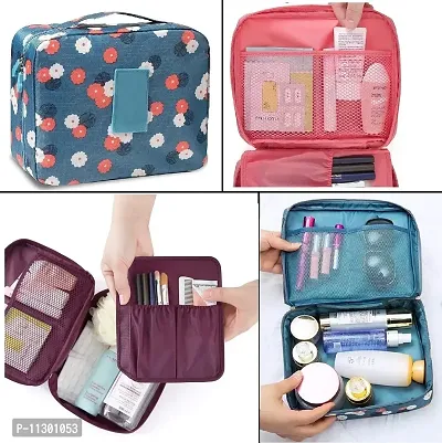 OZKET Multipurpose Travel Cosmetic Makeup Case | Multi-Pockets Toiletry Pouch & Travelling Pouches for Women | Inner Ware Storage Organizer & Wash Bag for Unisex (Size 21 * 16 * 08 cm)(Multi-Color)-thumb3