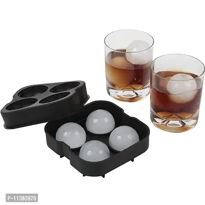 OZKETSilicone 4 Round Ball Ice Cube Tray Maker Mold with Mould Brick Party Tray Round Bar Accessories Juice Whiskey Cocktail Drinks, Ice Ball Makers for Fridge (Multicolor)(1Pcs )