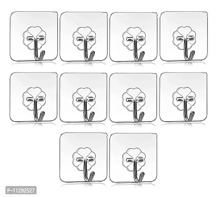 OZKET Metal Self Adhesive Wall Hooks, Heavy Duty Sticky Hooks for Hanging Waterproof Adhesive Hooks Accessories (10 PC, Transparent)-thumb0