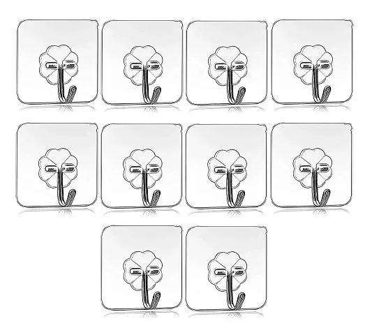 OZKET Metal Self Adhesive Wall Hooks, Heavy Duty Sticky Hooks for Hanging Waterproof Adhesive Hooks Accessories (10 PC, Transparent)