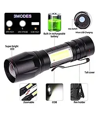 OZKET Torch 2 in 1 ZOOMABLE Flashlight and Emergency Light with USB Cable NP-09 Torch (Black : Rechargeable)-thumb1