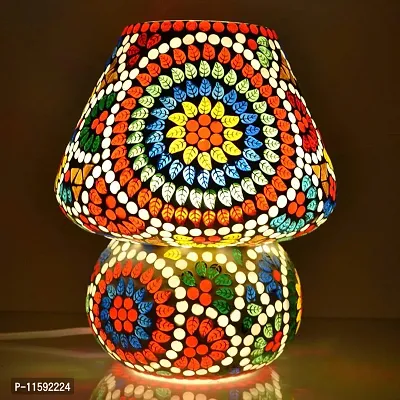 SHUBHAARAMBH Glass Mosaic Lamp for Home Decoration Mushroom Shaped Glass Table Lamp Turkish lamp Multicolour Dome Height 17cm (ML02)-thumb0