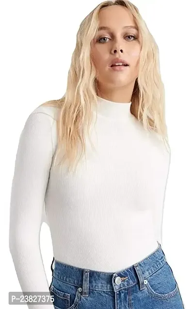 Women's Ribbed Turtleneck Highneck Pullover Sweater with Full Sleeves(White)
