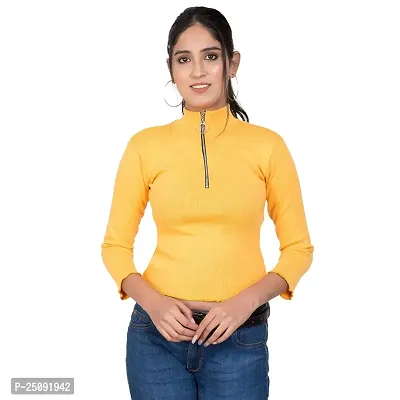 Women's Top Full Sleeve Cotton Zipper Neck Sweater-thumb0