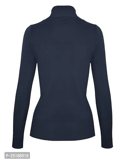 Women's Ribbed Turtleneck Pullover Sweater with Full Sleeves(Blue)