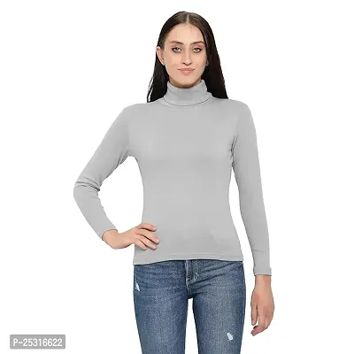 Women's Ribbed Turtleneck Pullover Sweater with Full Sleeves(Grey)