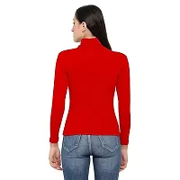 Women's Ribbed Turtleneck Pullover Sweater with Full Sleeves(Red)-thumb1