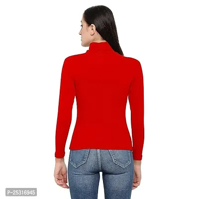 Women's Ribbed Turtleneck Pullover Sweater with Full Sleeves(Red)-thumb2