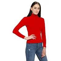 Women's Ribbed Turtleneck Pullover Sweater with Full Sleeves(Red)-thumb2