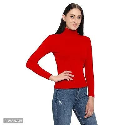 Women's Ribbed Turtleneck Pullover Sweater with Full Sleeves(Red)-thumb3