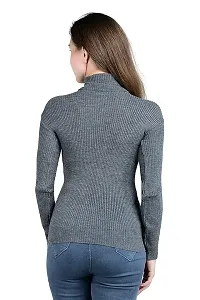 Women's Ribbed Combo of Turtleneck Pullover Sweater with Full Sleeves(GreyBlue)-thumb1