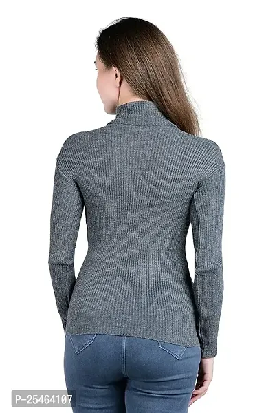 Women's Ribbed Combo of Turtleneck Pullover Sweater with Full Sleeves(GreyBlue)-thumb2
