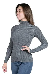 Women's Ribbed Combo of Turtleneck Pullover Sweater with Full Sleeves(GreyBlue)-thumb3