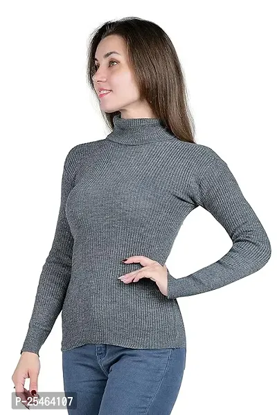 Women's Ribbed Combo of Turtleneck Pullover Sweater with Full Sleeves(GreyBlue)-thumb4