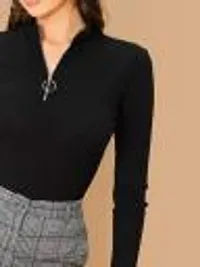 Casual Regular Sleeves Solid Women Black Top(Black)-thumb1