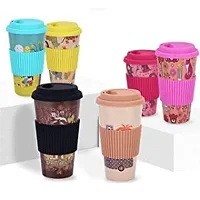 kunya Bamboo Nature's Kids Drinking Cups Mug with Silicone Grip, Bamboo Fiber Coffee Mug (Multicolor)-thumb2