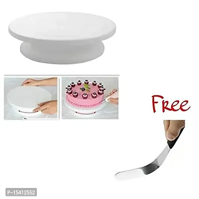 Grizzly Plastic Cake Rotary Table Revolving Rotating Cake Stand Baking Tool Cake Turntable Stand, 28cm, White + Free 6 in Straight Palette Knife (Combo 1)-thumb3
