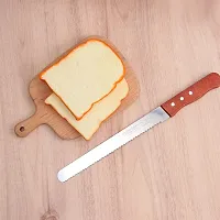 Grizzly? 1 pc 10 inch Steel Bread Knife Wide Teeth Toast Slicing Knives Cake Slicer Baking Pastry Cutter with Wooden Handle-thumb3