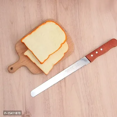 Grizzly? 1 pc 10 inch Steel Bread Knife Wide Teeth Toast Slicing Knives Cake Slicer Baking Pastry Cutter with Wooden Handle-thumb4