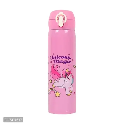 Kunya Stainless Steel Unicorn Design Vacuum Bottle with Leakage Proof Lid, Insulated Double-Layer Thermos Flask for Hot  Cold Tea Coffee Water for Kids Girls Boys (Single Piece, 500ml) (Pink)