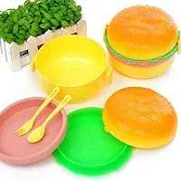 kunya Burger Shape Lunch Box for Kids - School Tiffin Box for Boys  Girls, Leak Proof Plastic Snacks Lunch Box with 3 Layer 4 (Round)-thumb2